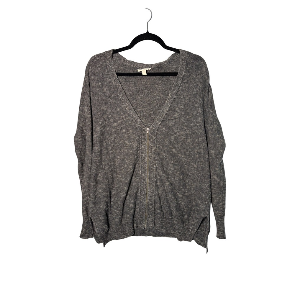 Eileen Fisher Cardigan M Gray Zip Front Marled Knit Minimalist Quiet Luxury